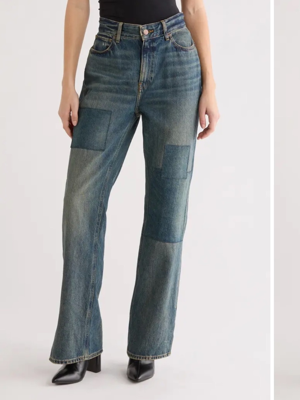 Good American The Khloé High Waist denim Straight Jeans Blue Patchwork 29 8